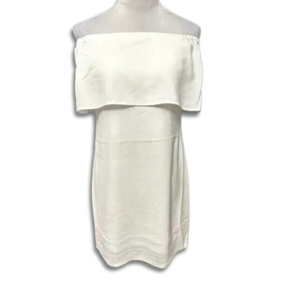 Charles Henry Mini Dress Ruffle Style Zipper Closure Off Shoulder Ivory XS NWOT - Picture 2 of 9